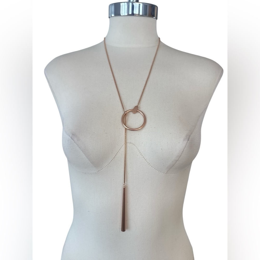 Kendra Scott Tegan Y Necklace Rose Gold with Slide Closure Lariat Style - Picture 2 of 10